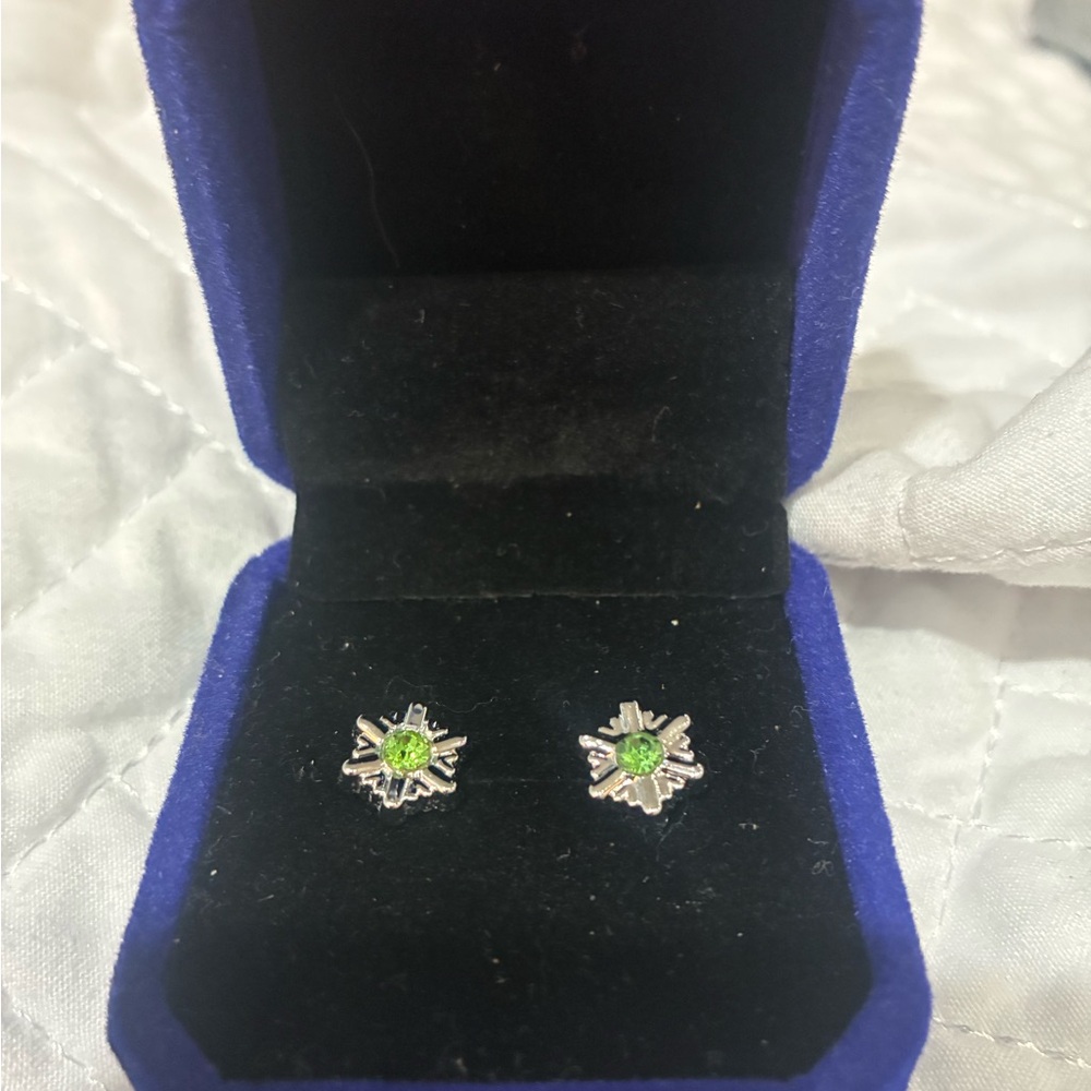 Elegant Silver and Green Stud Earrings